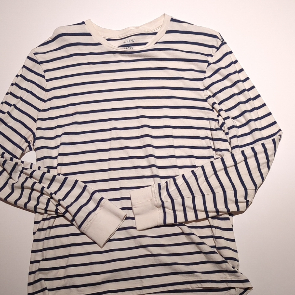 J. Crew Navy and White Striped Crewneck